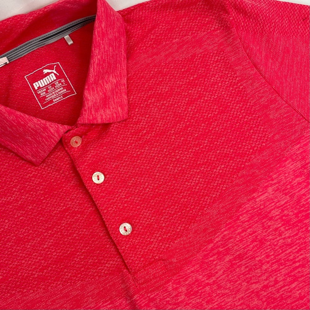 Puma Dry Cell Mens Size M Performance Golf Polo Shirt Pink Stretch Textured EUC